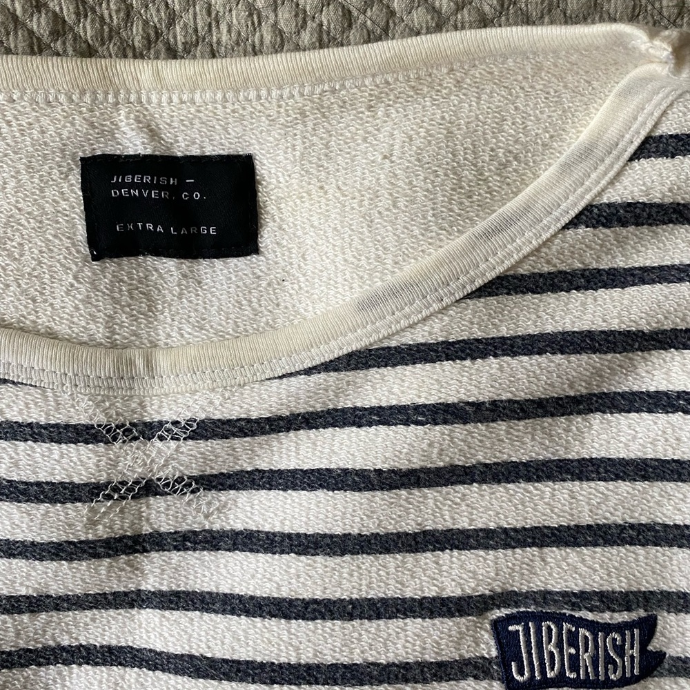 Jiberish white and navy stripe crew